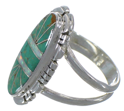 Turquoise And Opal Inlay Southwestern Silver Ring Size 6-3/4 AX52637